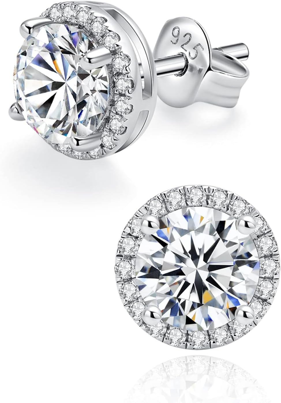 Women's Moissanite Stud Earrings - Sterling Silver with Round, Halo, Heart and Flower Settings in Nine Finishes - 1 CT/P
