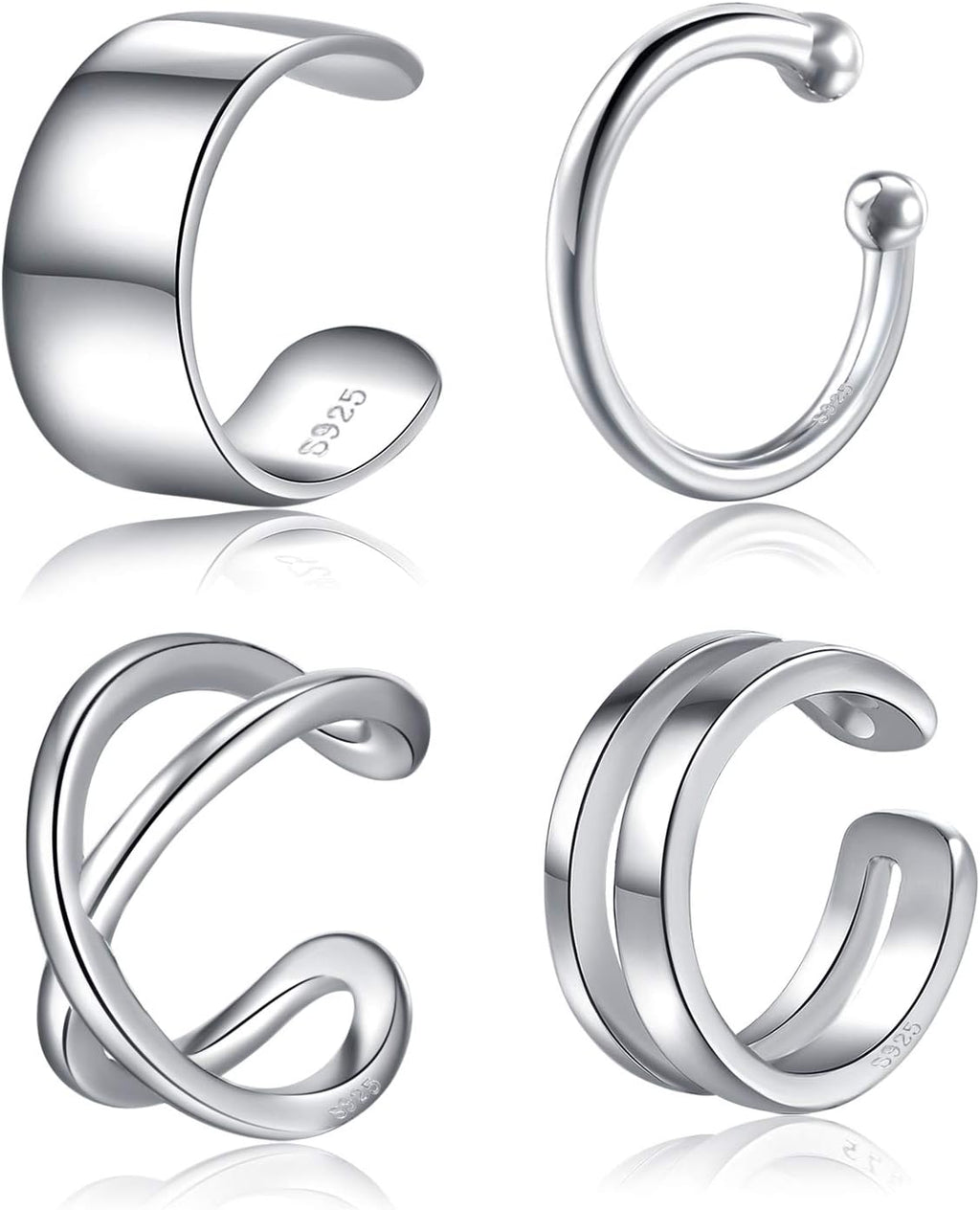 Women's 925 Sterling Silver Ear Cuffs - Non Piercing Adjustable Conch and Helix Cuffs in Thirty Styles for Layering - Ea
