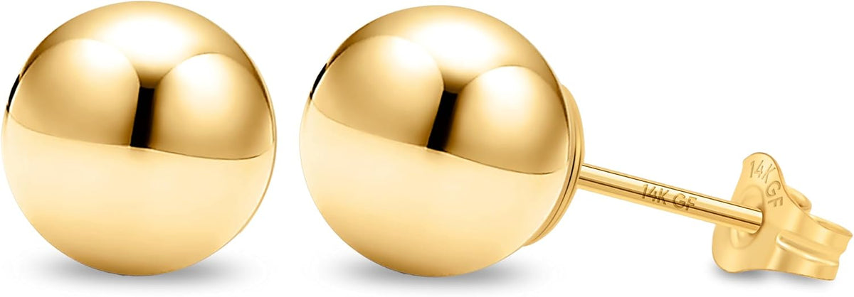 Women's 14K Gold Filled Ball Stud Earrings - Polished Round Domes from 3mm to 9mm for Sensitive Ears - 3Mm, 4Mm, 5Mm