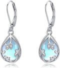 Women's Moonstone Teardrop Drop Earrings - 925 Sterling Silver Filigree Frame, Single Pair Dangles for Bridal Wear - Sta