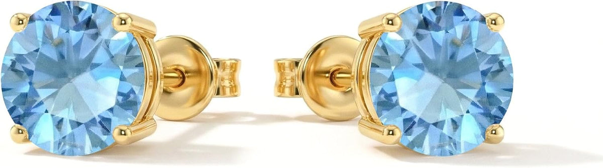 Women's Birthstone Stud Earrings - 925 Sterling Silver, 14K Gold Plated or Gold Vermeil, Thirteen Stones for Gifting - 0