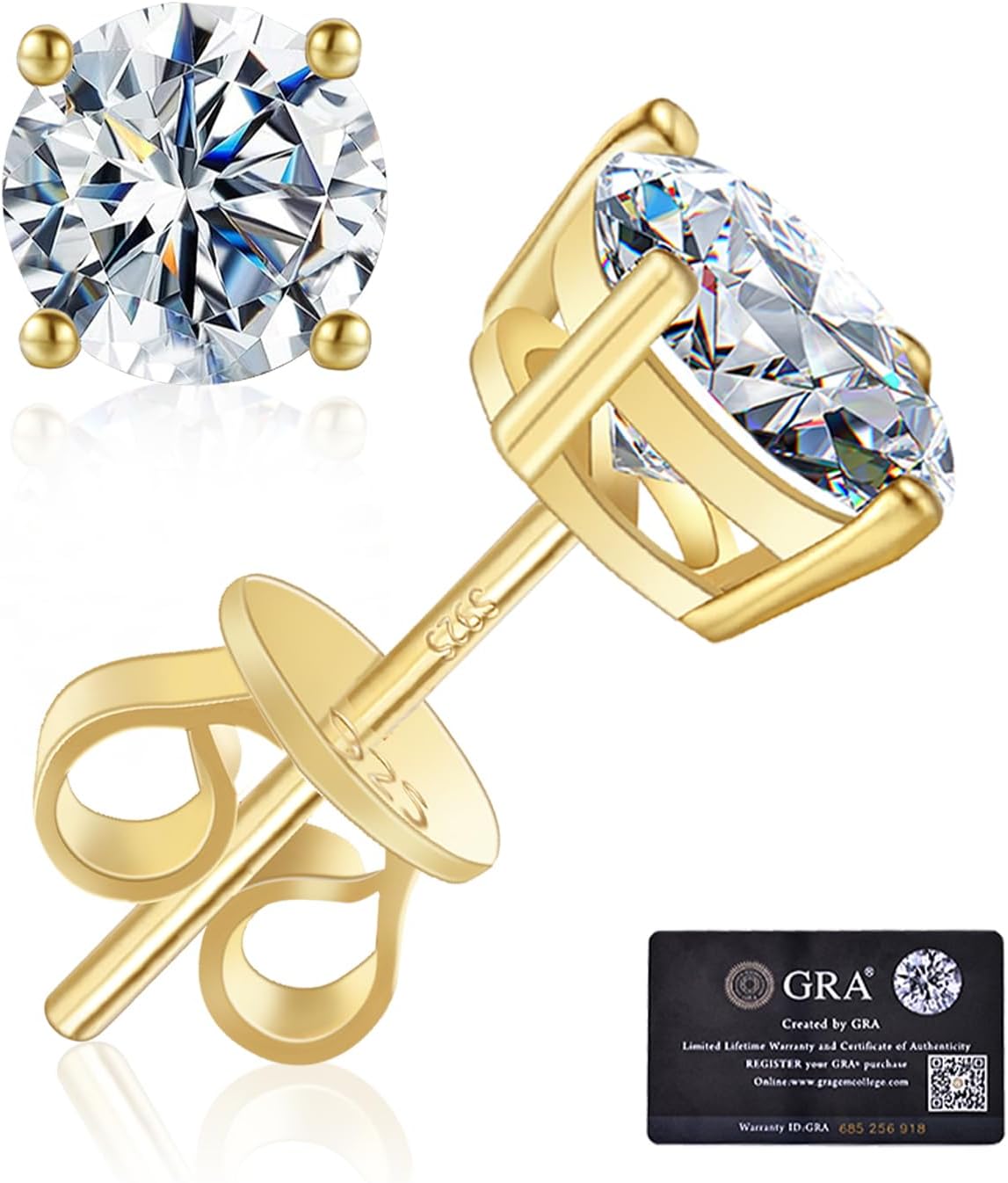 Unisex Moissanite Stud Earrings - 925 Sterling Silver, White Gold Plated, Eight Carat Weights from 0.6ctw for Weddings -