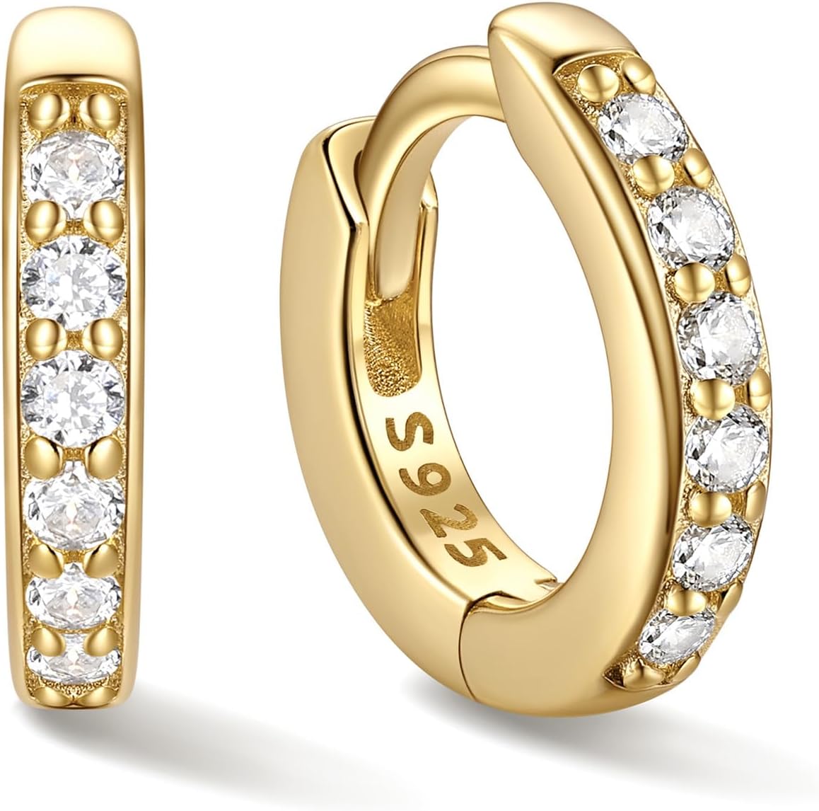 Women's Cubic Zirconia Hoop Earrings - 925 Sterling Silver, Eight Sizes from 6mm to 20mm in Three Finishes for Daily Wea