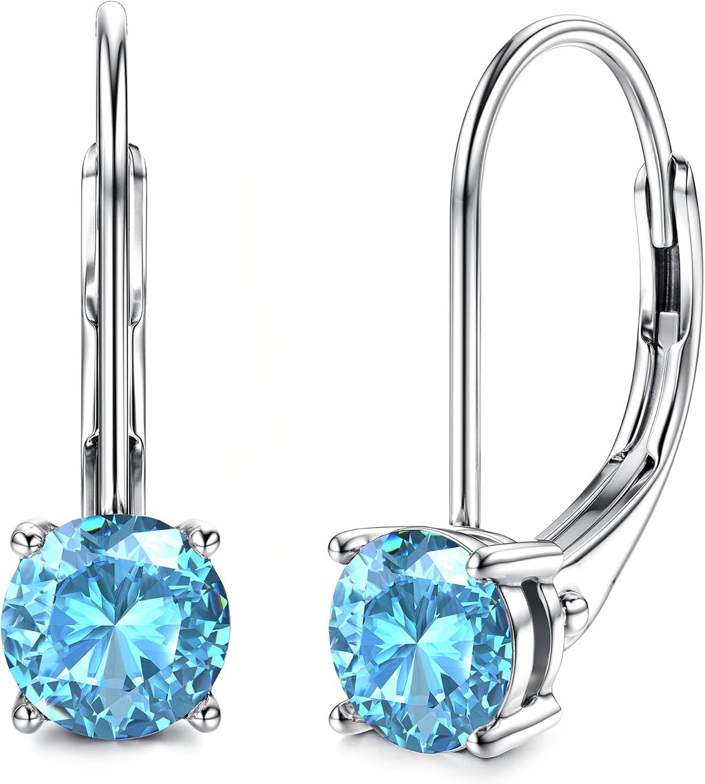 Women's Moissanite Leverback Drop Earrings - Round Brilliant Cut, 925 Sterling Silver, Thirteen Colour Pairings for Wedd