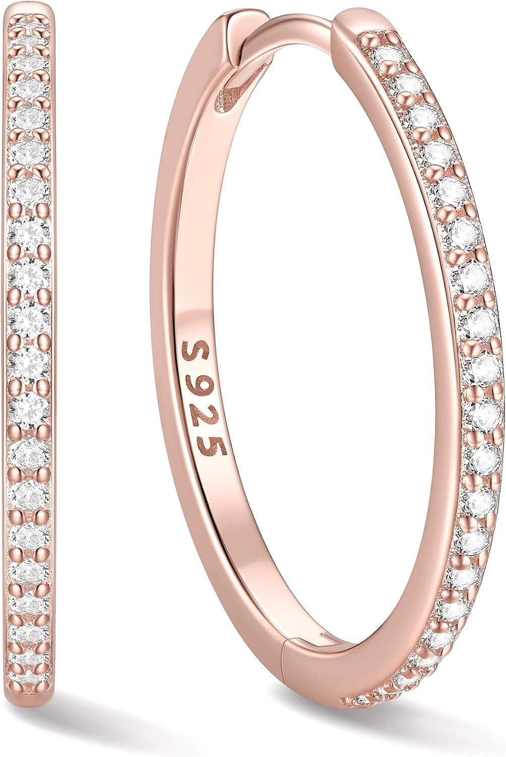 Women's Cubic Zirconia Hoop Earrings - 925 Sterling Silver, Eight Sizes from 6mm to 20mm in Three Finishes for Daily Wea