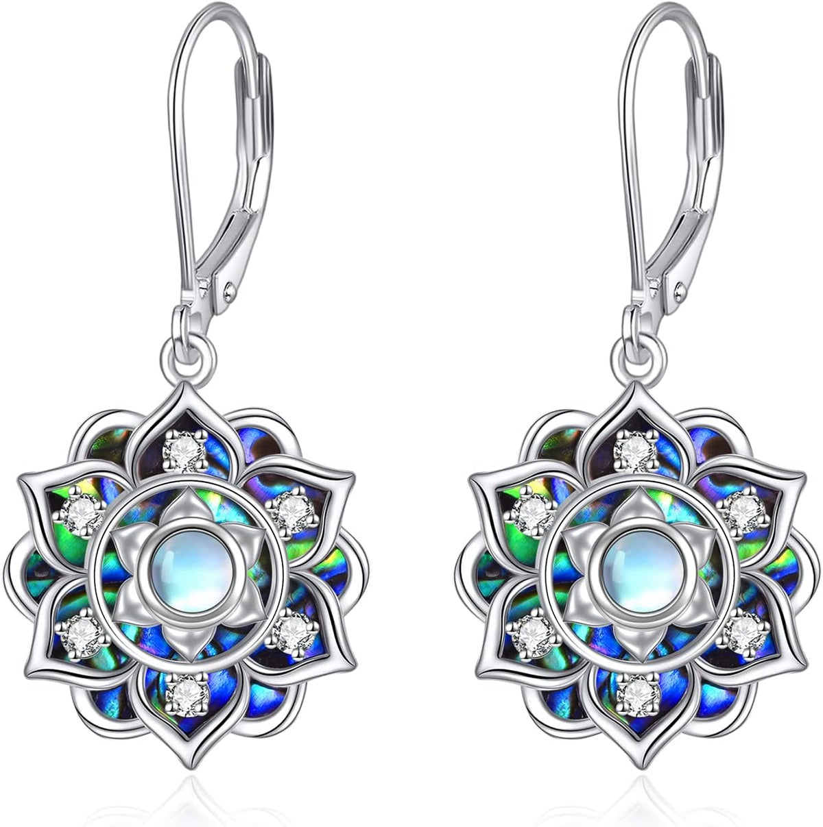 Women's Sterling Silver Lotus Flower Drop Earrings - Openwork Petals, Nine Motif Styles, Lightweight Dangles for Yoga Gi