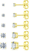 Women's Moissanite Stud Earring Set - Five Pairs in 925 Sterling Silver, Graduated 2mm to 5mm for Stacked Piercings - 18
