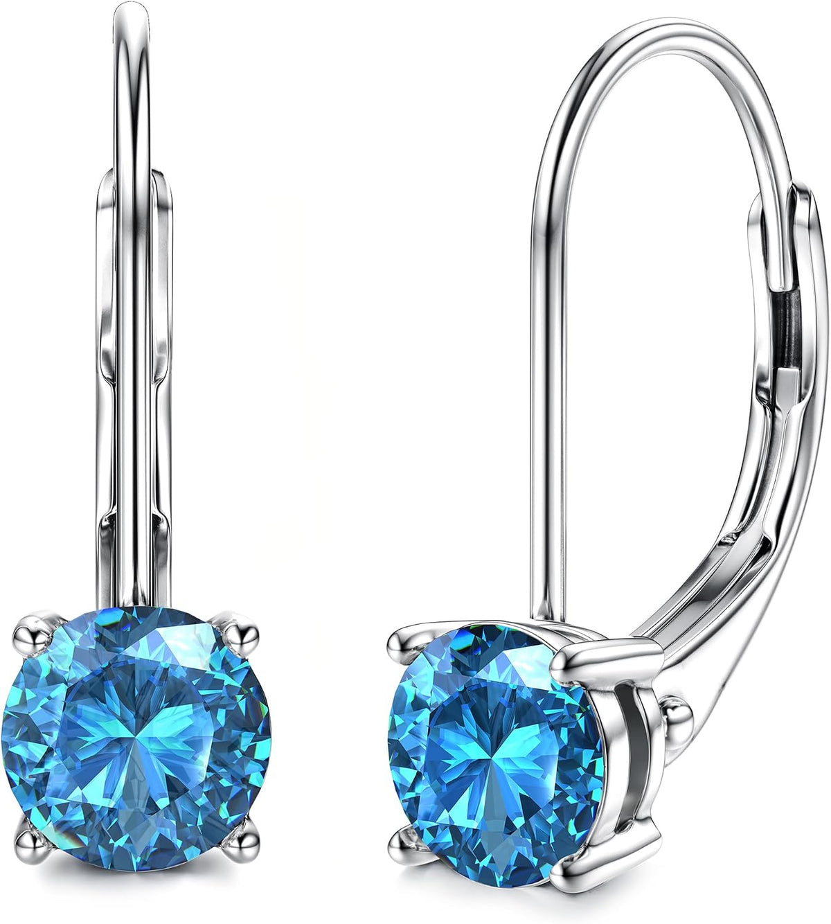 Women's Moissanite Leverback Drop Earrings - Round Brilliant Cut, 925 Sterling Silver, Thirteen Colour Pairings for Wedd