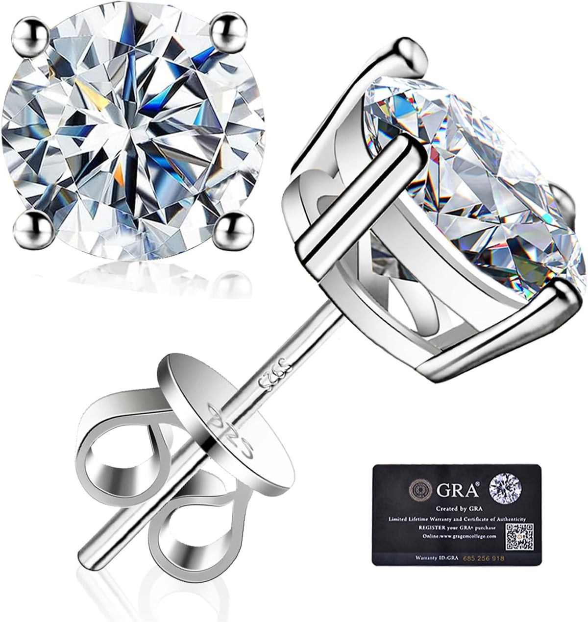 Unisex Moissanite Stud Earrings - 925 Sterling Silver, White Gold Plated, Eight Carat Weights from 0.6ctw for Weddings -