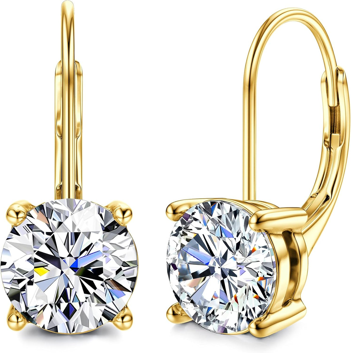 Women's Moissanite Leverback Drop Earrings - Round Brilliant Cut, 925 Sterling Silver, Thirteen Colour Pairings for Wedd