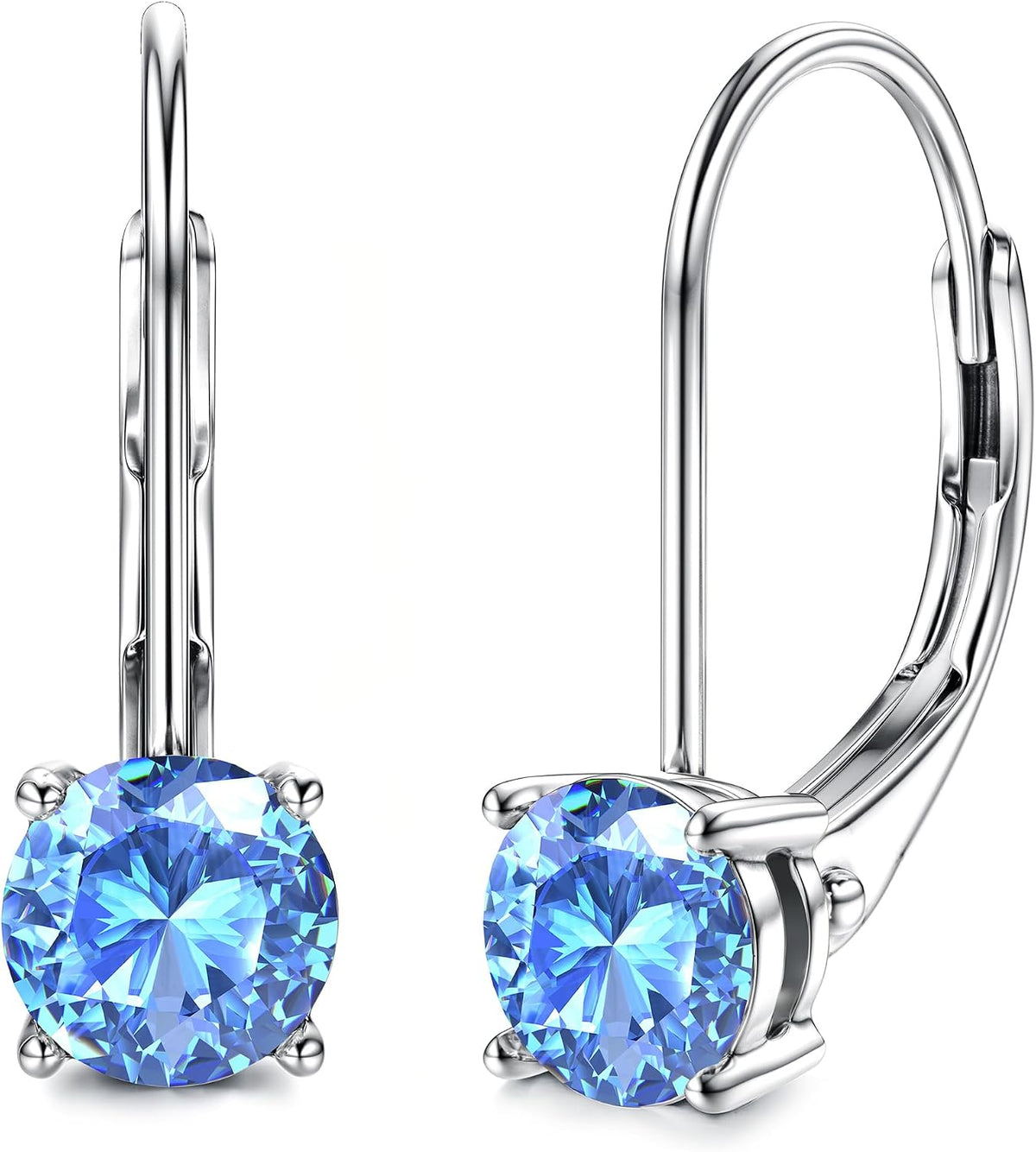 Moissanite Leverback Drop Earrings - Round Brilliant Cut, Sterling Silver, Thirteen Pairings