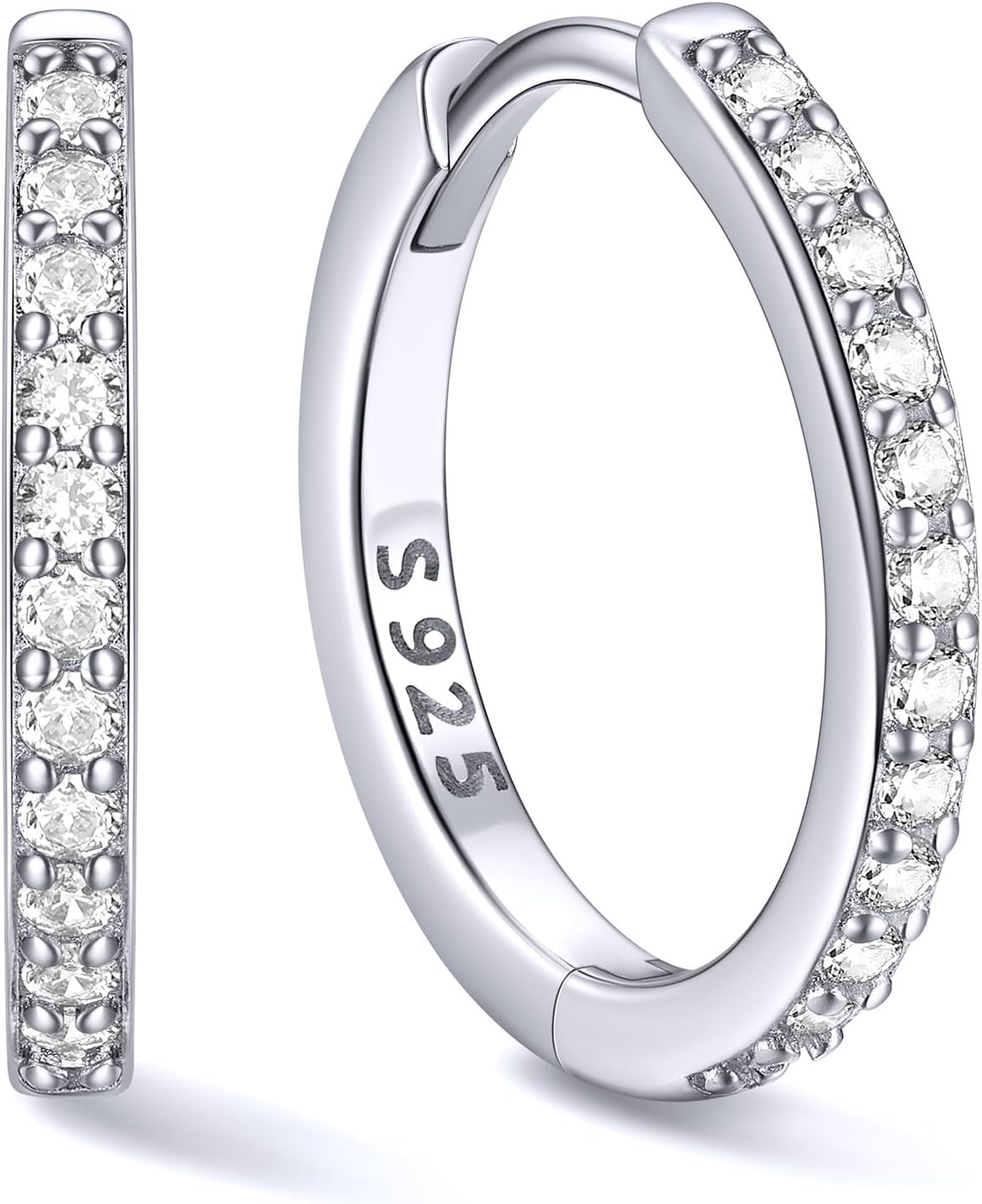 Women's Cubic Zirconia Hoop Earrings - 925 Sterling Silver, Eight Sizes from 6mm to 20mm in Three Finishes for Daily Wea
