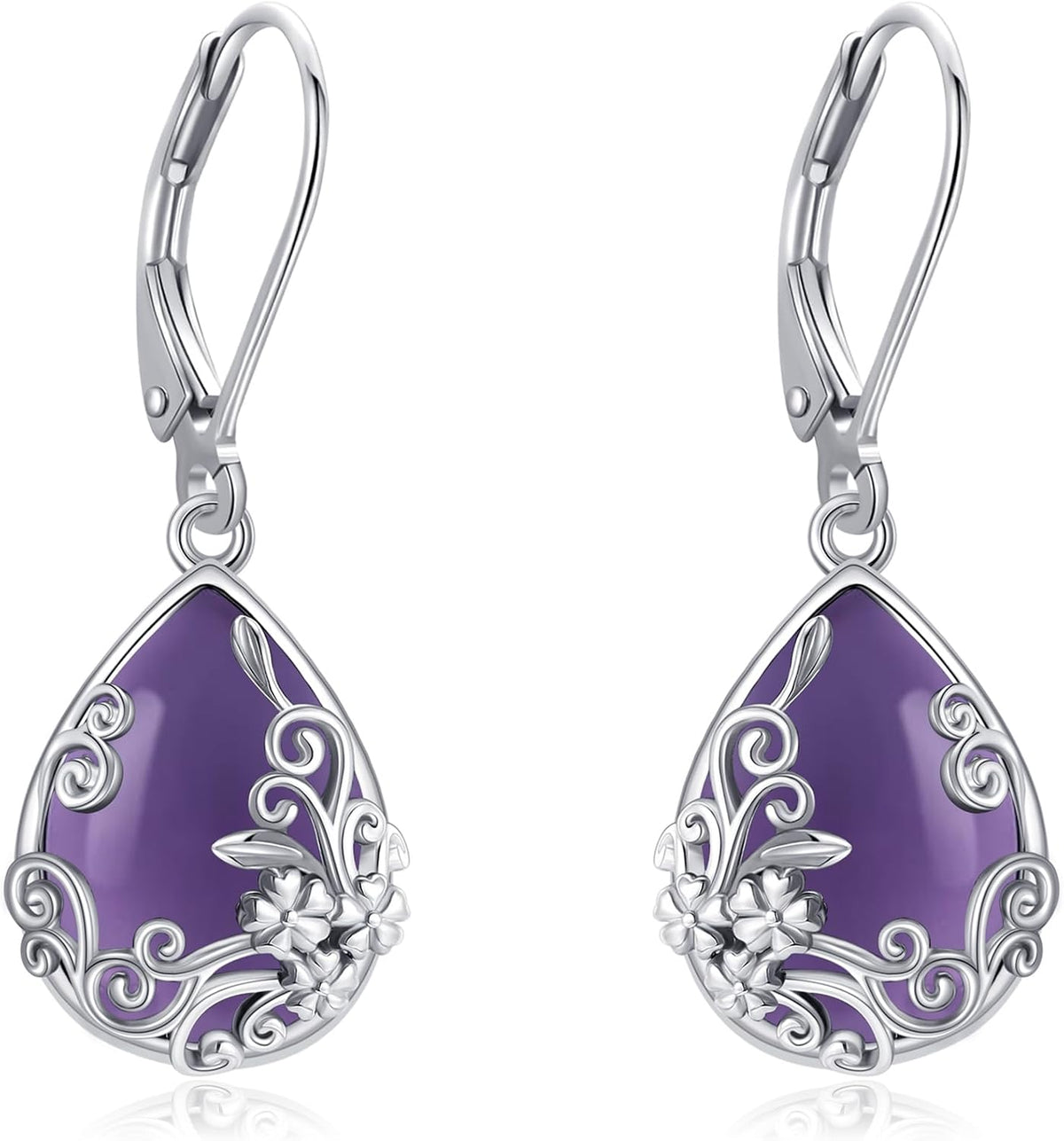 Women's Black Onyx Filigree Drop Earrings - 925 Sterling Silver Scrollwork, Eight Stone and Motif Styles for Evening Wea