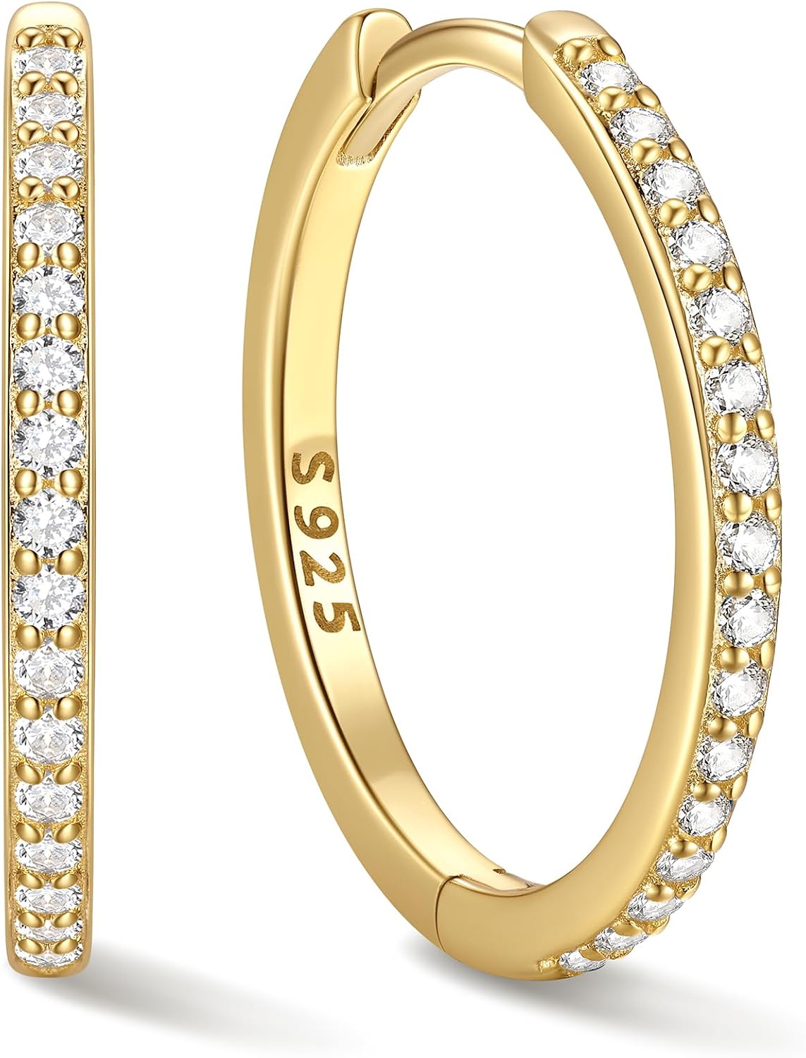 Women's Cubic Zirconia Hoop Earrings - 925 Sterling Silver, Eight Sizes from 6mm to 20mm in Three Finishes for Daily Wea