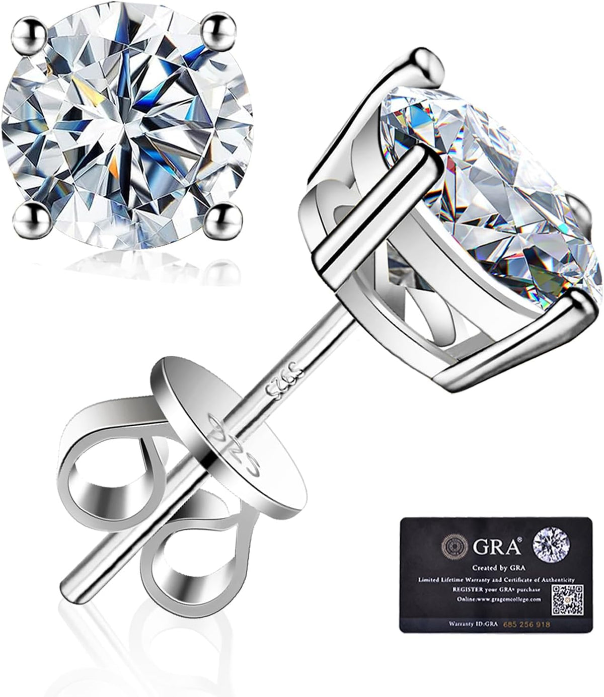 Unisex Moissanite Stud Earrings - 925 Sterling Silver, White Gold Plated, Eight Carat Weights from 0.6ctw for Weddings -