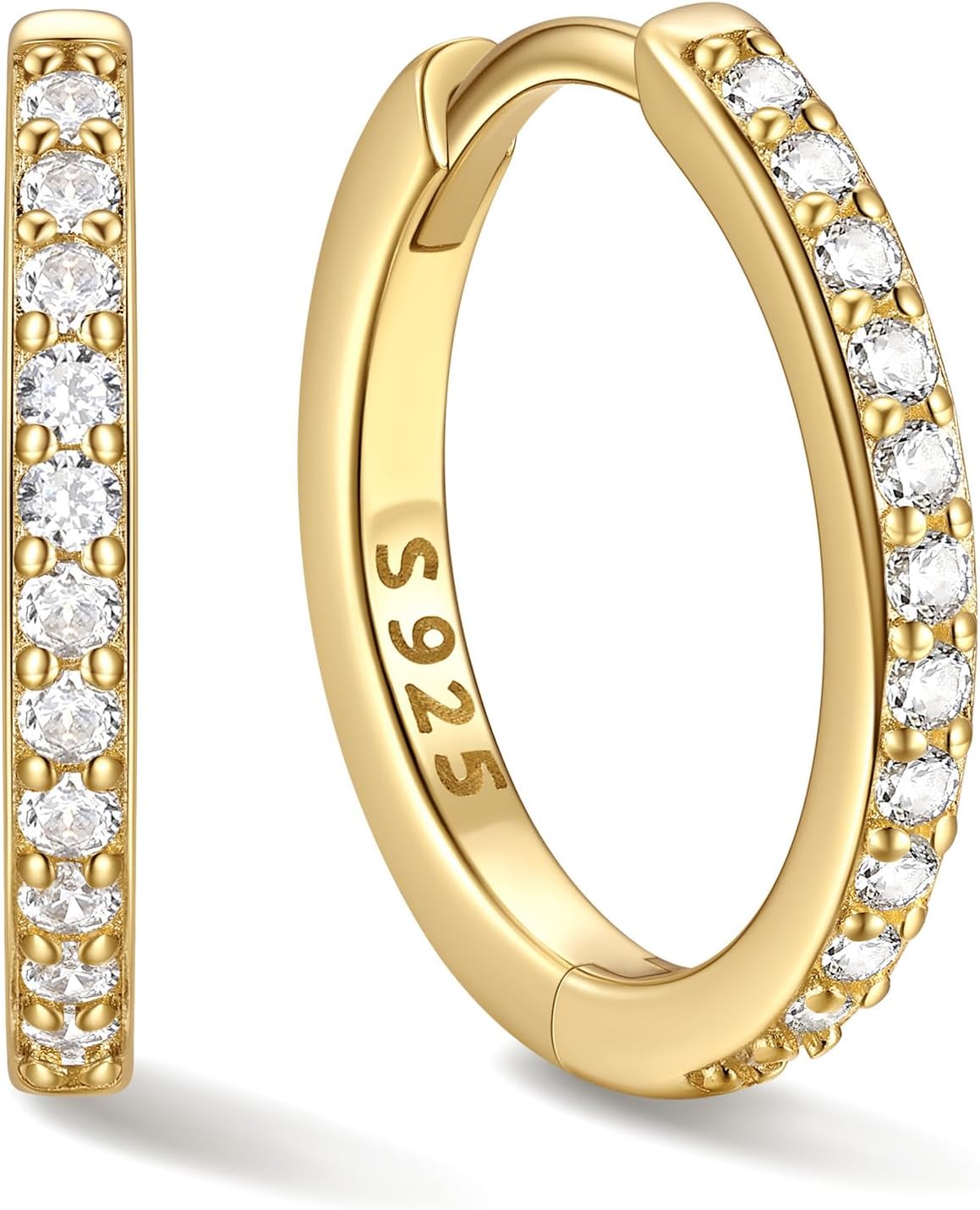Women's Cubic Zirconia Hoop Earrings - 925 Sterling Silver, Eight Sizes from 6mm to 20mm in Three Finishes for Daily Wea