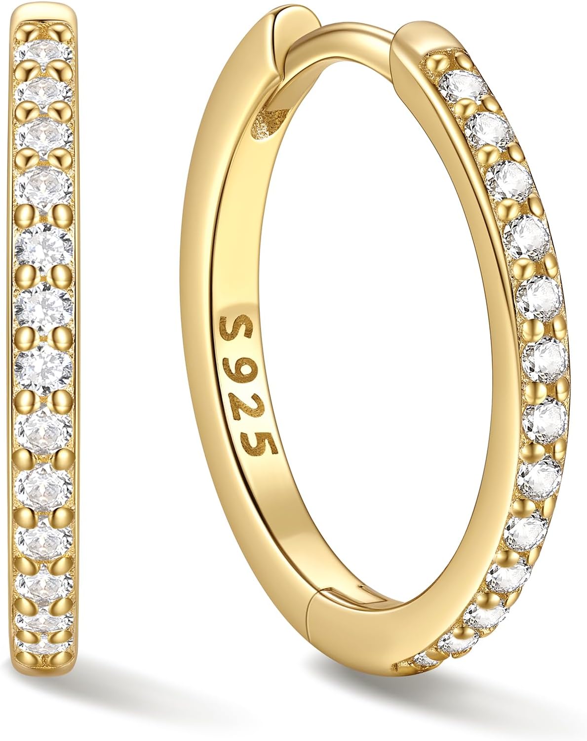 Women's Cubic Zirconia Hoop Earrings - 925 Sterling Silver, Eight Sizes from 6mm to 20mm in Three Finishes for Daily Wea