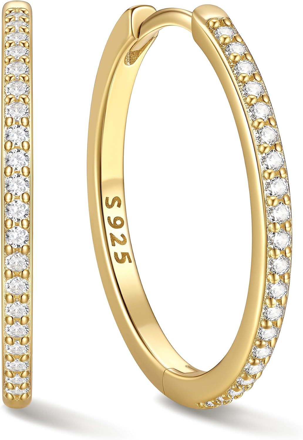Women's Cubic Zirconia Hoop Earrings - 925 Sterling Silver, Eight Sizes from 6mm to 20mm in Three Finishes for Daily Wea
