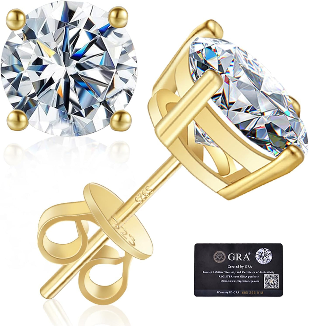 Unisex Moissanite Stud Earrings - 925 Sterling Silver, White Gold Plated, Eight Carat Weights from 0.6ctw for Weddings -