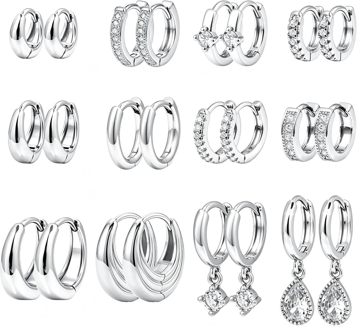 Women's Chunky Huggie Hoop Earring Set - 14K Gold Plated, Up to Eighteen Pairs for Stacking Multiple Piercings - Gold-18