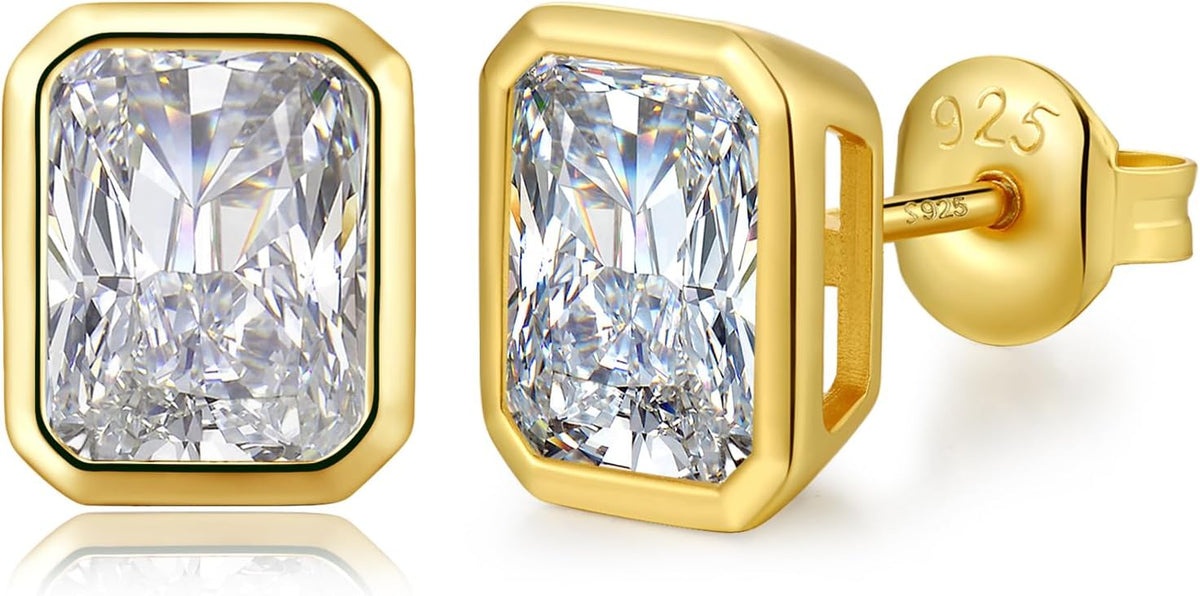 Unisex Cubic Zirconia Stud Earrings - 925 Sterling Silver in Heart, Oval, Emerald and Marquise Cuts from 4mm to 8mm - 5.