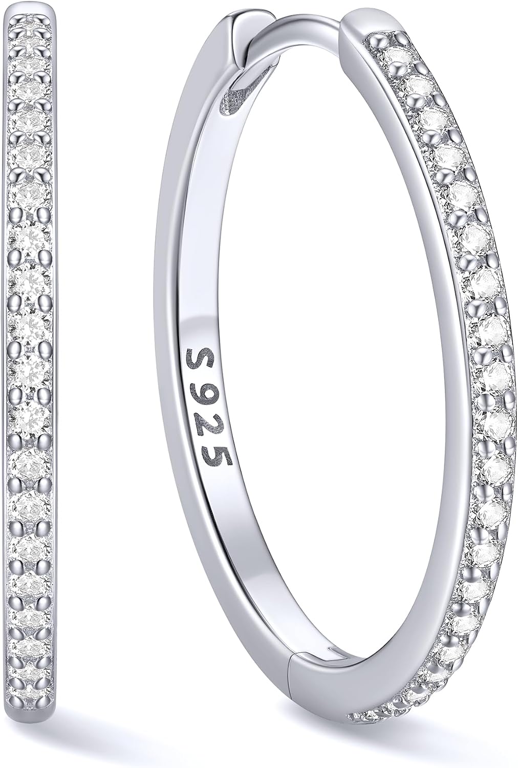 Women's Cubic Zirconia Hoop Earrings - 925 Sterling Silver, Eight Sizes from 6mm to 20mm in Three Finishes for Daily Wea