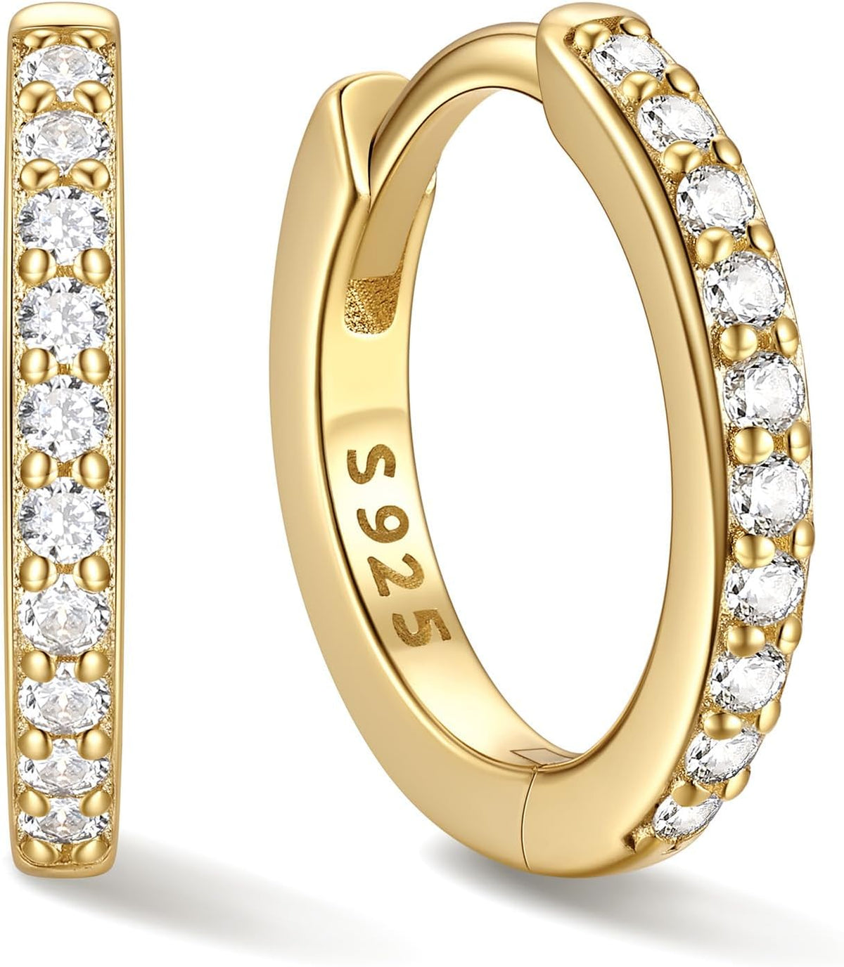 Women's Cubic Zirconia Hoop Earrings - 925 Sterling Silver, Eight Sizes from 6mm to 20mm in Three Finishes for Daily Wea