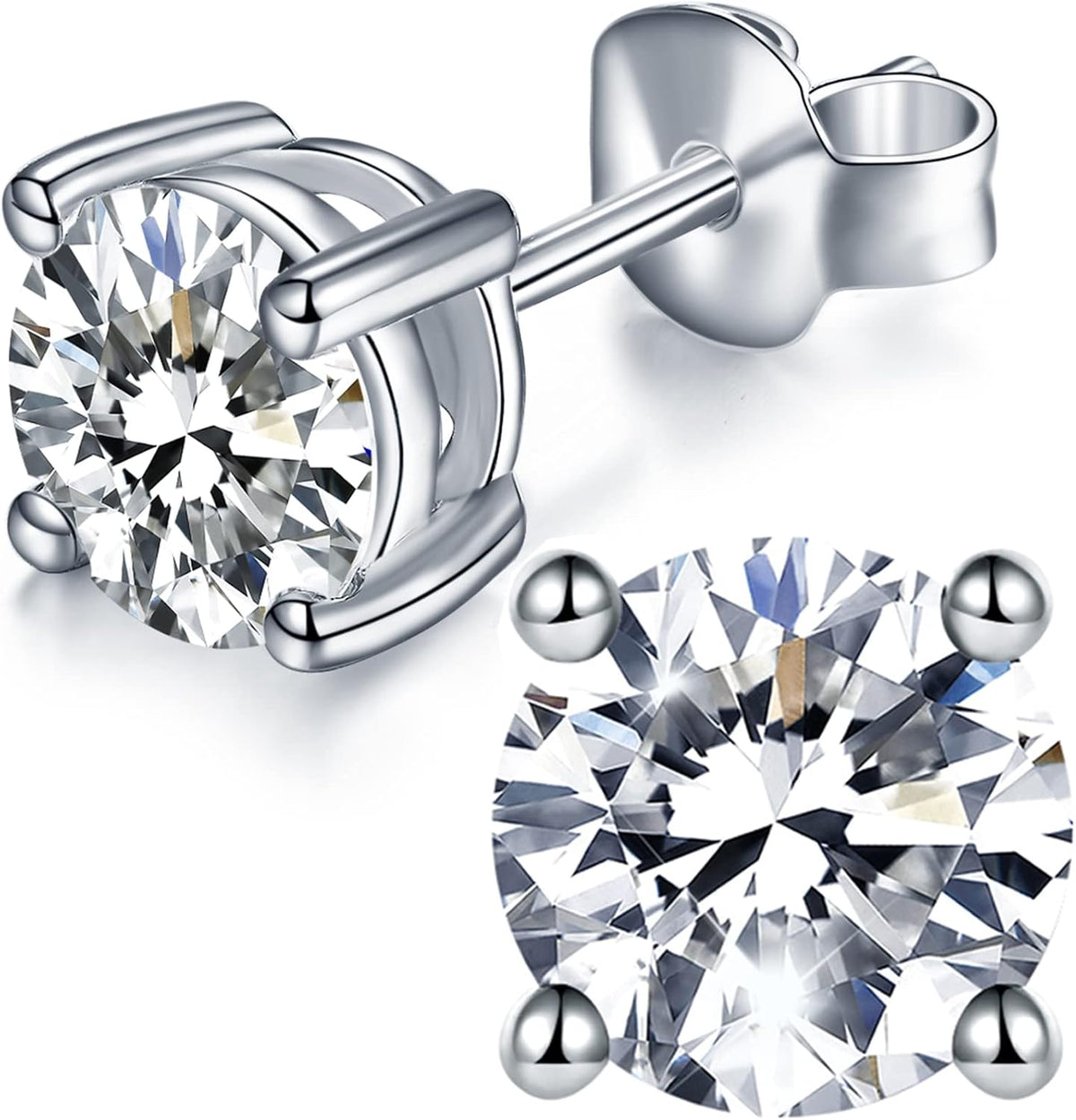 Women's Moissanite Stud Earrings - Sterling Silver with Round, Halo, Heart and Flower Settings in Nine Finishes - 1 CT/P