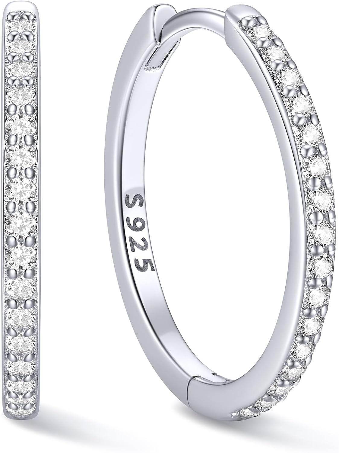 Women's Cubic Zirconia Hoop Earrings - 925 Sterling Silver, Eight Sizes from 6mm to 20mm in Three Finishes for Daily Wea
