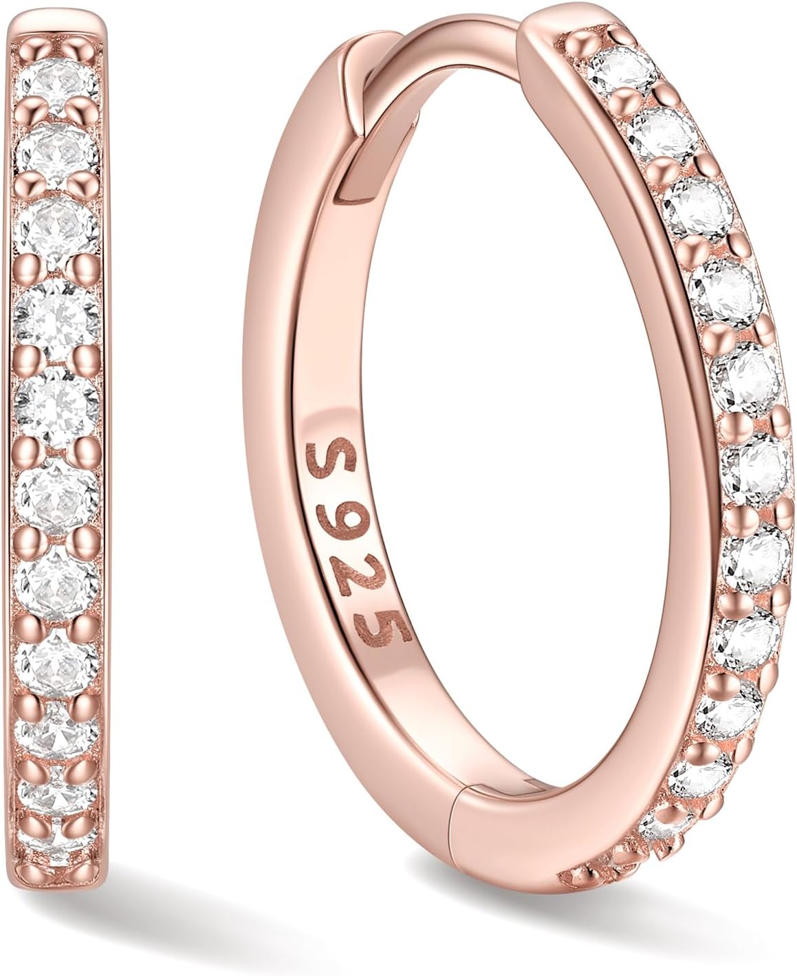 Women's Cubic Zirconia Hoop Earrings - 925 Sterling Silver, Eight Sizes from 6mm to 20mm in Three Finishes for Daily Wea