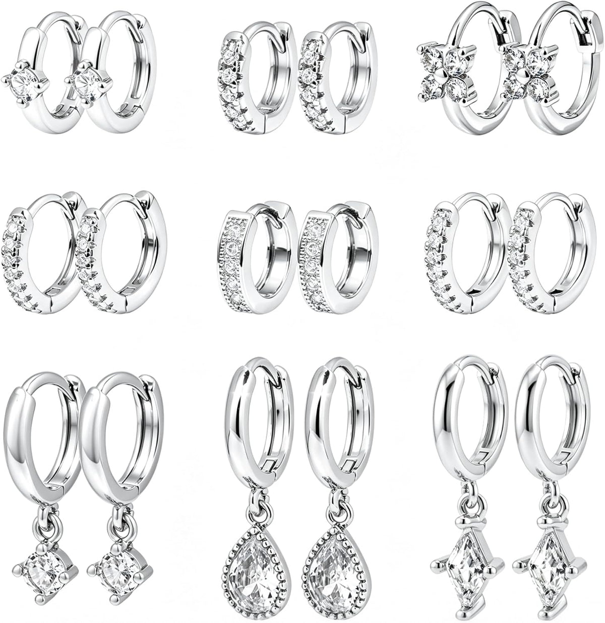Women's Chunky Huggie Hoop Earring Set - 14K Gold Plated, Up to Eighteen Pairs for Stacking Multiple Piercings - Gold-9 