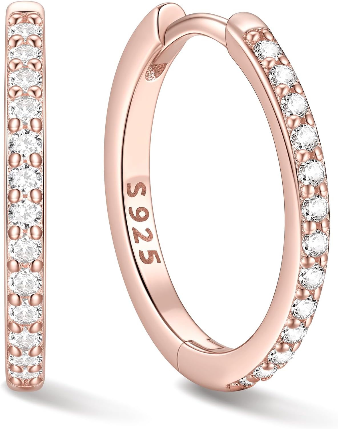 Women's Cubic Zirconia Hoop Earrings - 925 Sterling Silver, Eight Sizes from 6mm to 20mm in Three Finishes for Daily Wea