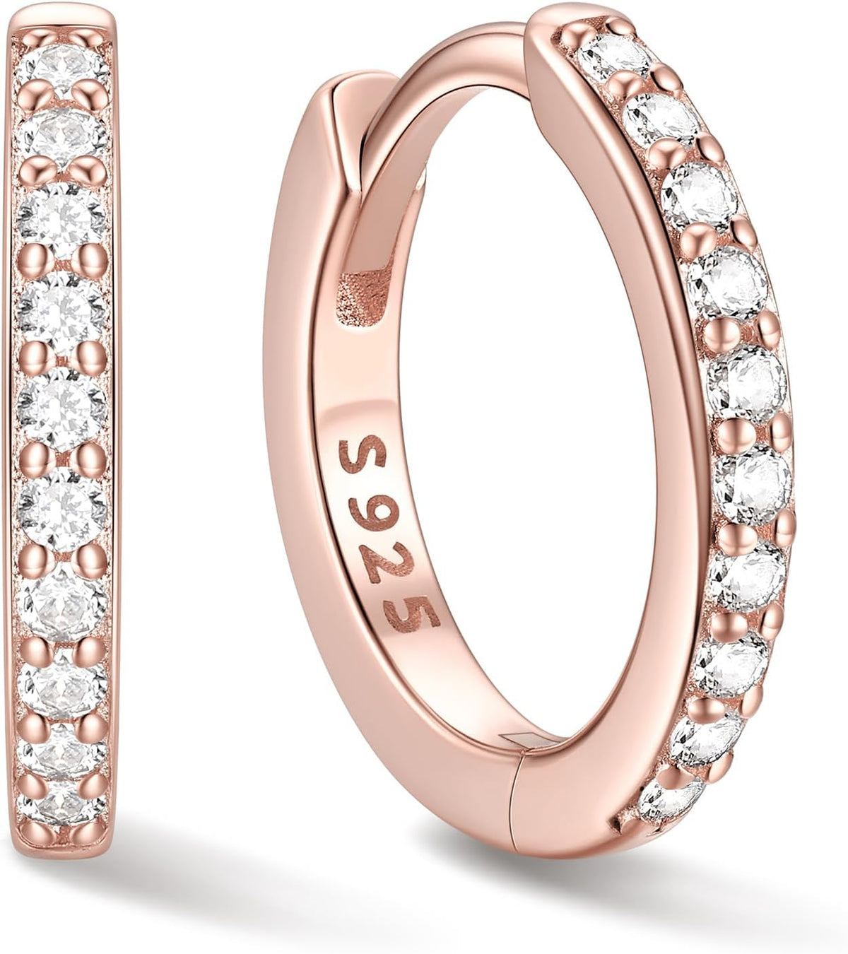 Women's Cubic Zirconia Hoop Earrings - 925 Sterling Silver, Eight Sizes from 6mm to 20mm in Three Finishes for Daily Wea