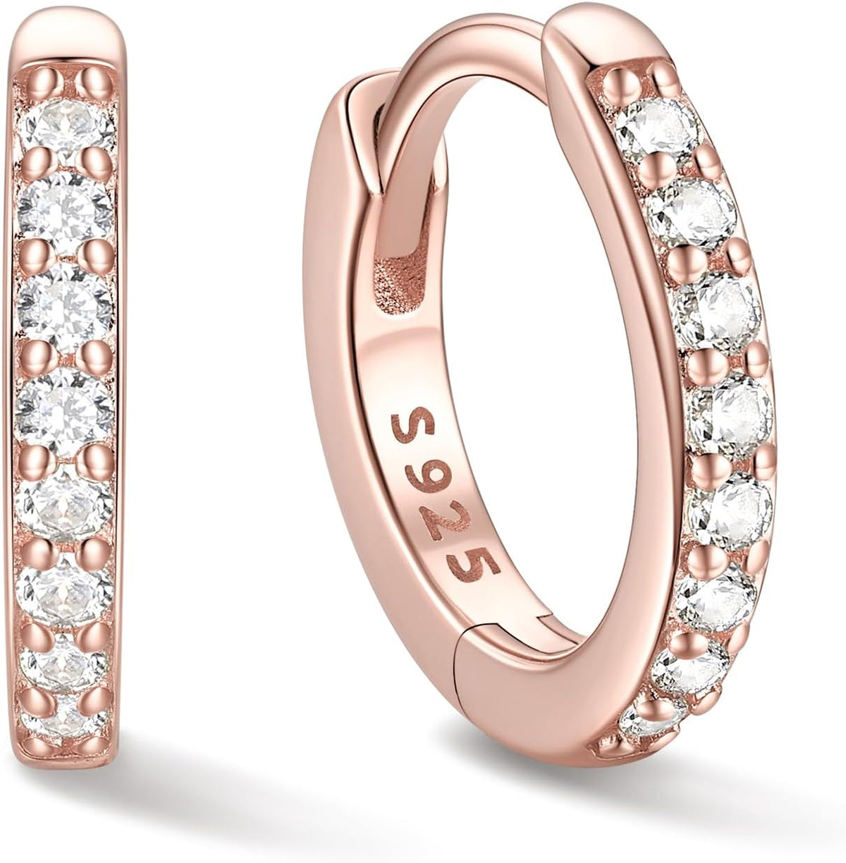 Women's Cubic Zirconia Hoop Earrings - 925 Sterling Silver, Eight Sizes from 6mm to 20mm in Three Finishes for Daily Wea