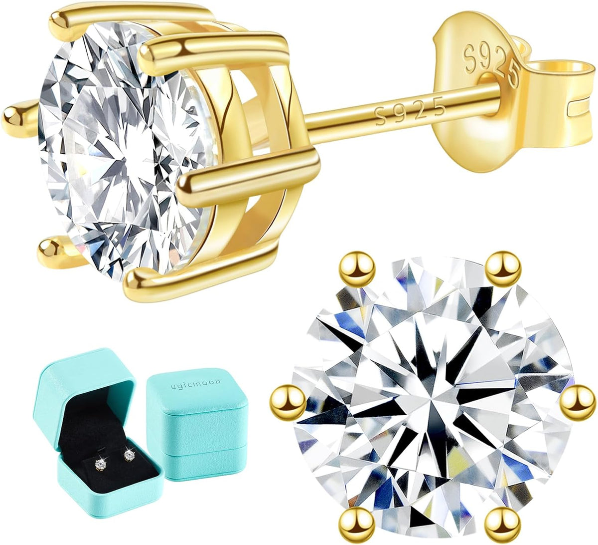 Unisex Moissanite Solitaire Stud Earrings - 0.6ctw to 3.0ctw, 925 Sterling Silver, 14K White Gold Plated for Daily Wear 