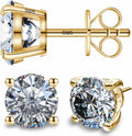 Unisex Moissanite Stud Earrings - 925 Sterling Silver, 14K Gold Plated, Six Carat Sizes from 4mm to 8mm for Daily Wear -