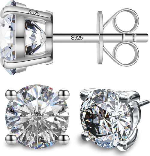 Unisex Moissanite Stud Earrings - 925 Sterling Silver, 14K Gold Plated, Six Carat Sizes from 4mm to 8mm for Daily Wear -