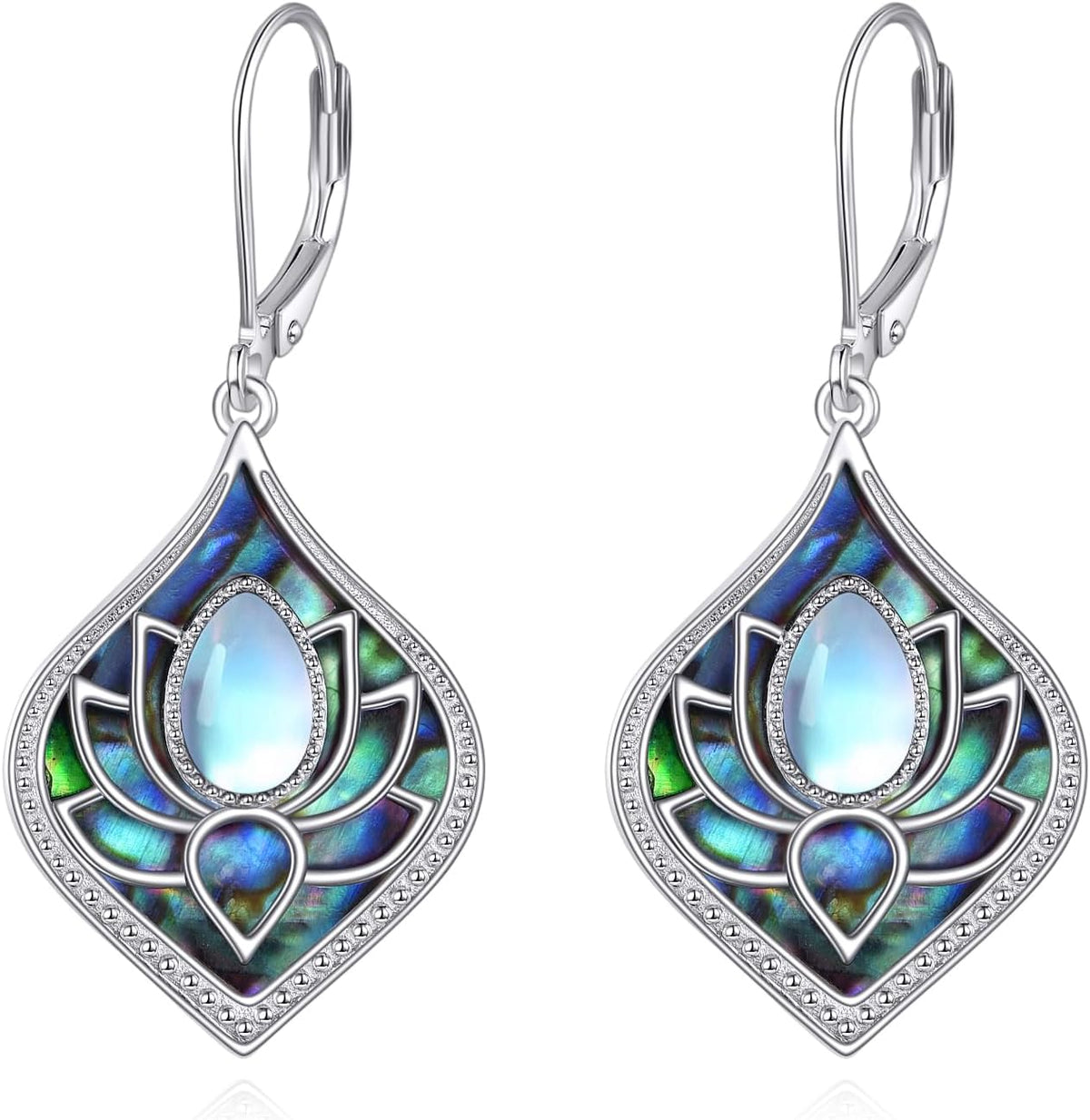 Women's Sterling Silver Lotus Flower Drop Earrings - Openwork Petals, Nine Motif Styles, Lightweight Dangles for Yoga Gi