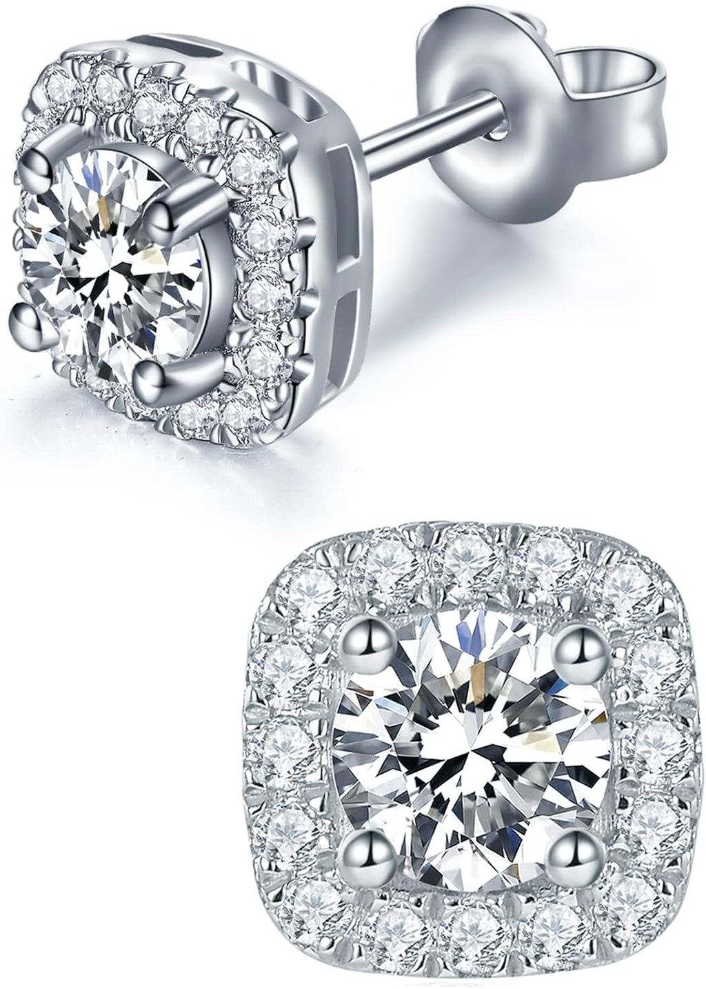 Women's Moissanite Stud Earrings - Sterling Silver with Round, Halo, Heart and Flower Settings in Nine Finishes - 2 CT/P