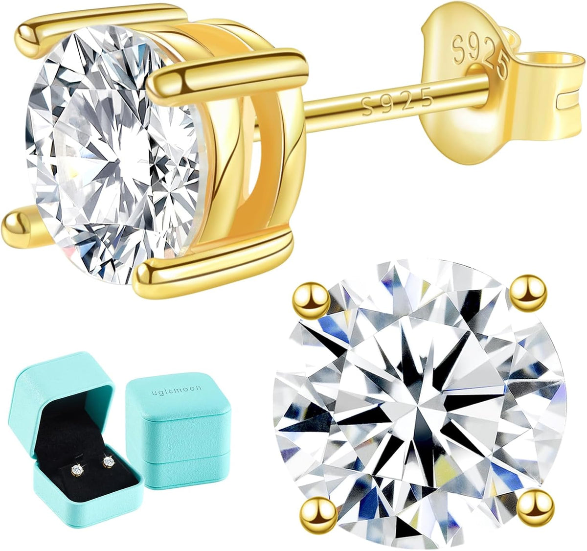 Unisex Moissanite Solitaire Stud Earrings - 0.6ctw to 3.0ctw, 925 Sterling Silver, 14K White Gold Plated for Daily Wear 