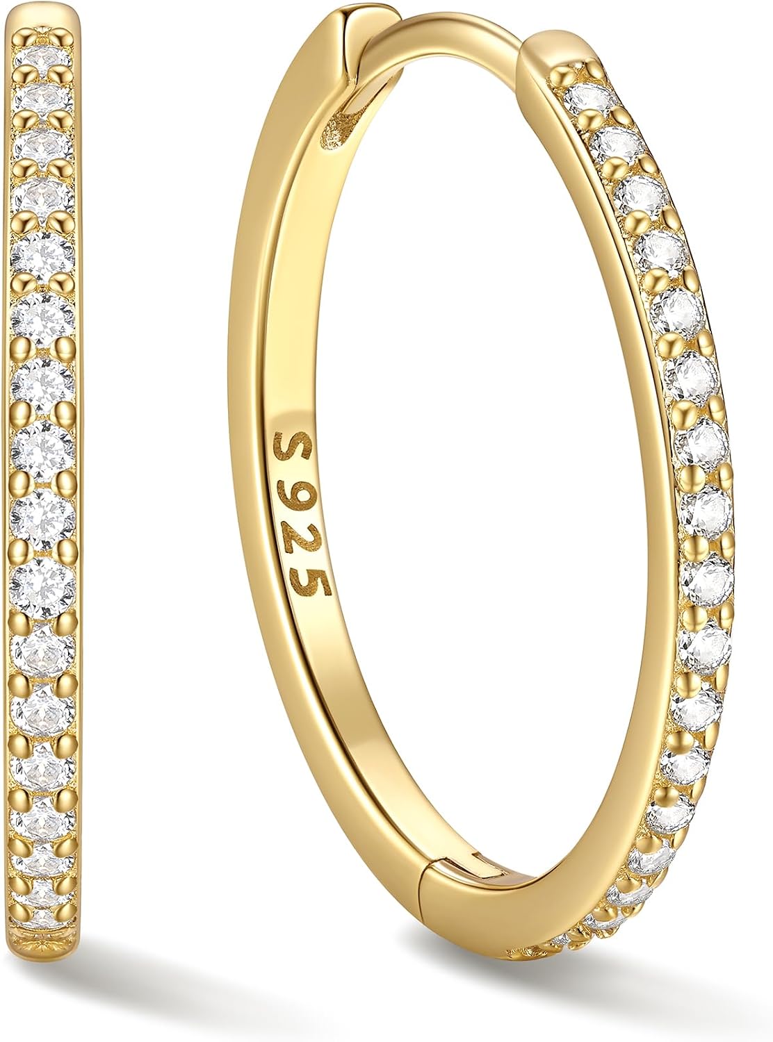 Women's Cubic Zirconia Hoop Earrings - 925 Sterling Silver, Eight Sizes from 6mm to 20mm in Three Finishes for Daily Wea