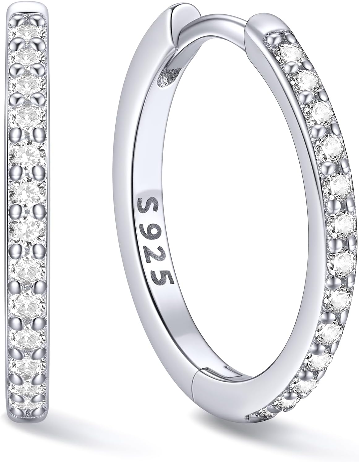Women's Cubic Zirconia Hoop Earrings - 925 Sterling Silver, Eight Sizes from 6mm to 20mm in Three Finishes for Daily Wea
