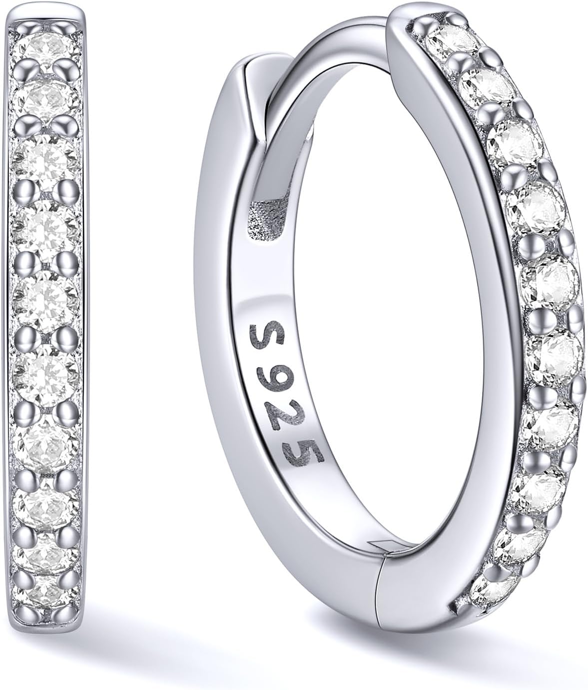 Women's Cubic Zirconia Hoop Earrings - 925 Sterling Silver, Eight Sizes from 6mm to 20mm in Three Finishes for Daily Wea
