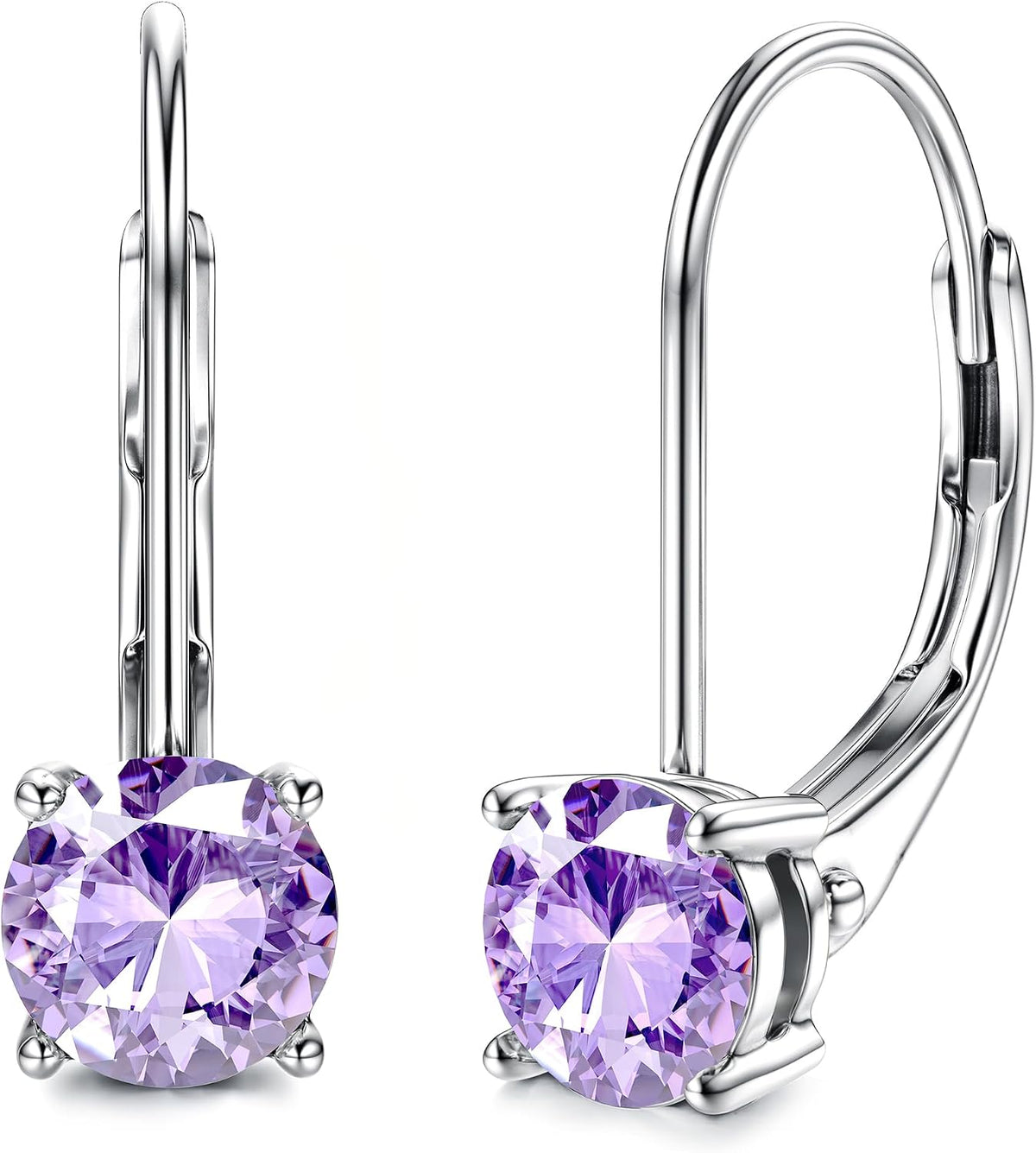 Women's Moissanite Leverback Drop Earrings - Round Brilliant Cut, 925 Sterling Silver, Thirteen Colour Pairings for Wedd