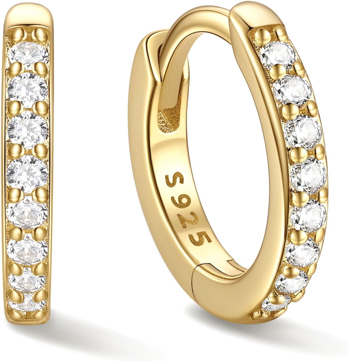 Women's Cubic Zirconia Hoop Earrings - 925 Sterling Silver, Eight Sizes from 6mm to 20mm in Three Finishes for Daily Wea