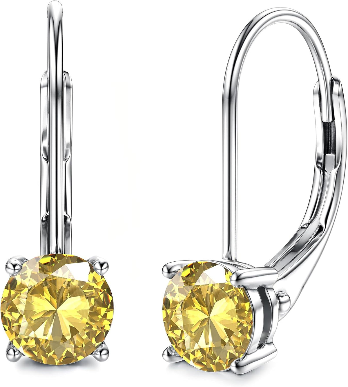 Moissanite Leverback Drop Earrings - Round Brilliant Cut, Sterling Silver, Thirteen Pairings