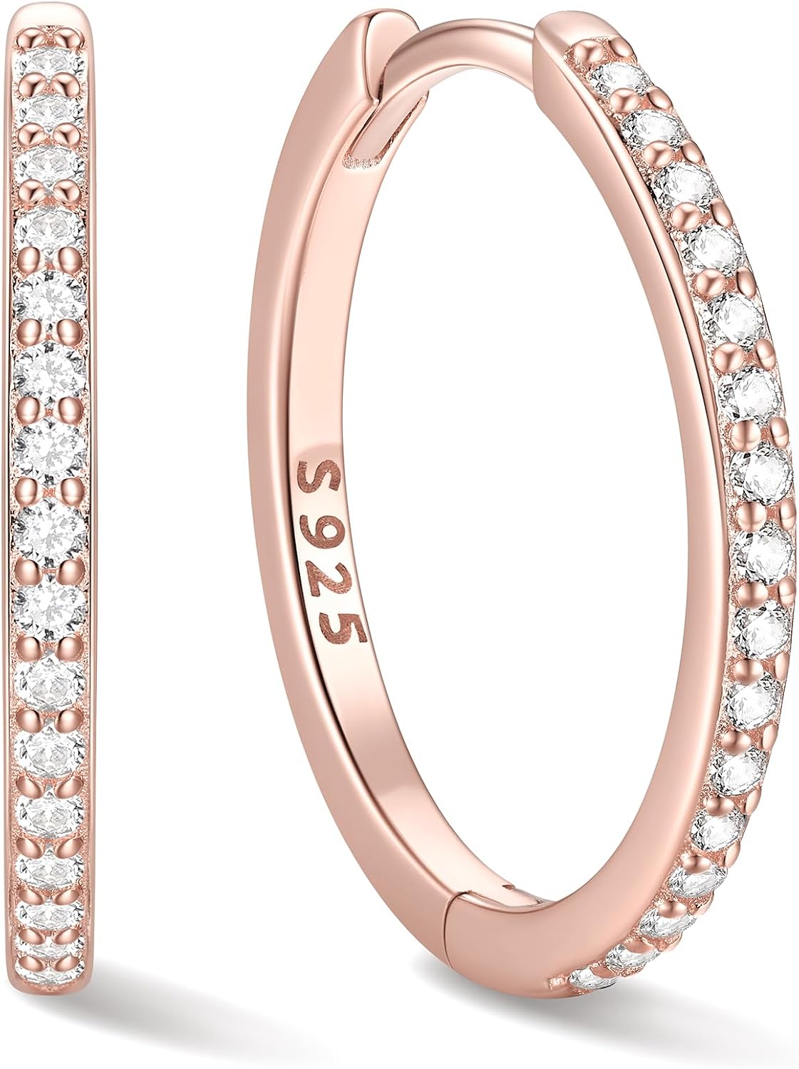 Women's Cubic Zirconia Hoop Earrings - 925 Sterling Silver, Eight Sizes from 6mm to 20mm in Three Finishes for Daily Wea