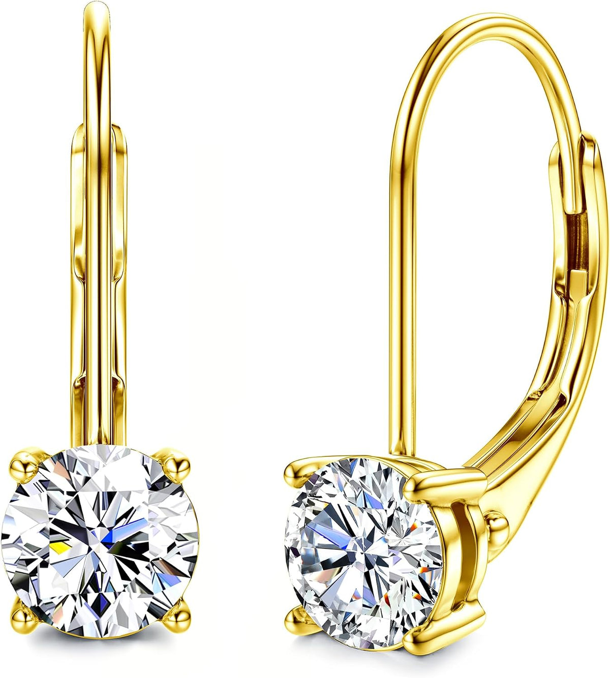 Women's Moissanite Leverback Drop Earrings - Round Brilliant Cut, 925 Sterling Silver, Thirteen Colour Pairings for Weddings
