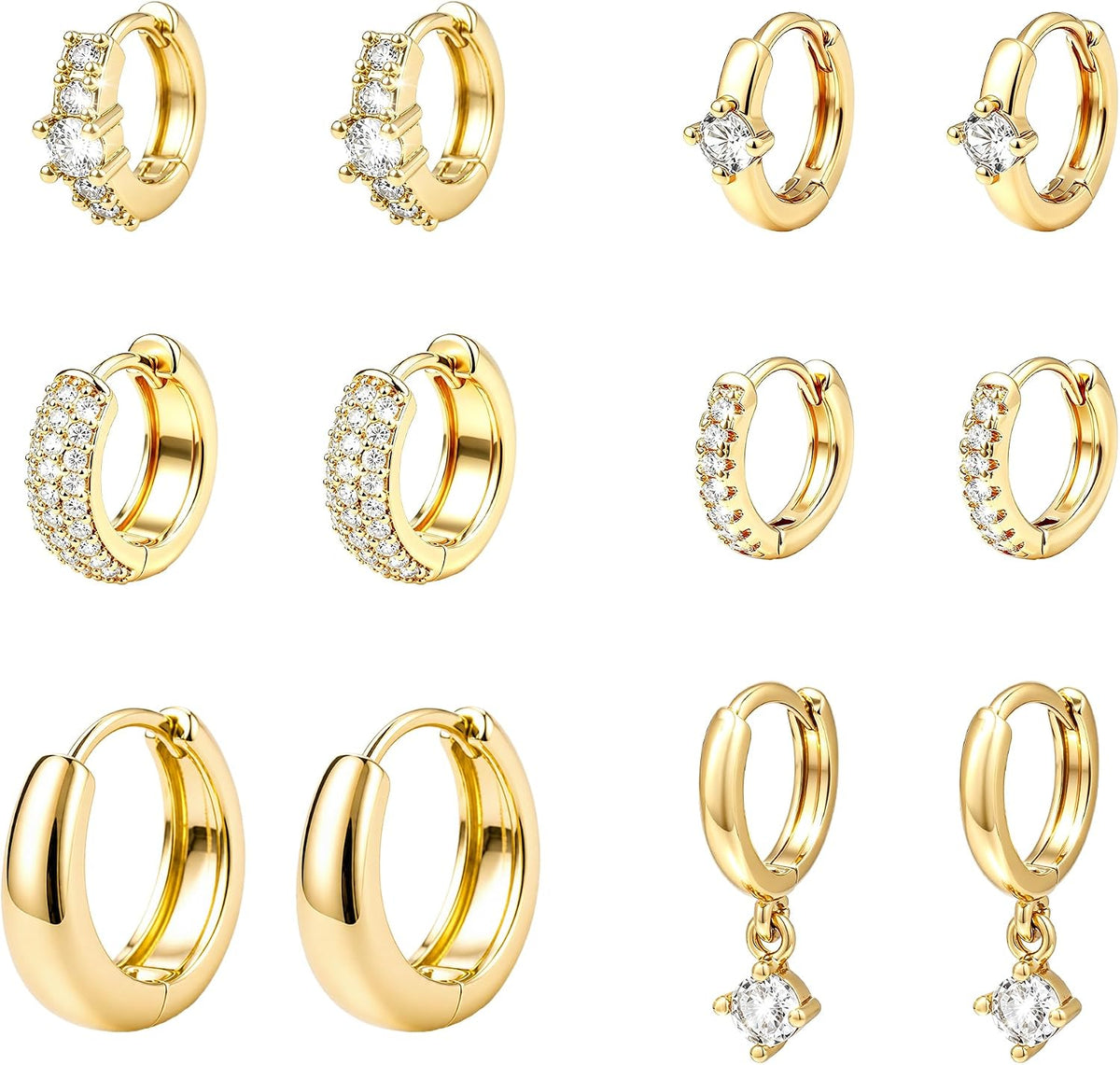 Women's Chunky Huggie Hoop Earring Set - 14K Gold Plated, Up to Eighteen Pairs for Stacking Multiple Piercings - Silver-