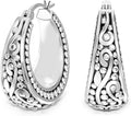 Women's Bali Style Beaded Hoop Earrings - 925 Sterling Silver, Click Top Closure, Antique Two Tone Finish for Daily Wear